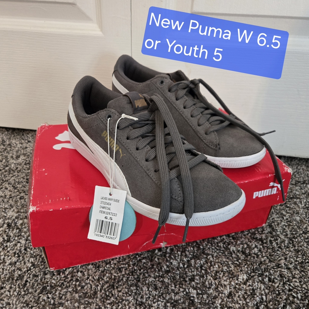 Puma Vikky Suede Charcoal Sneakers with White Accents